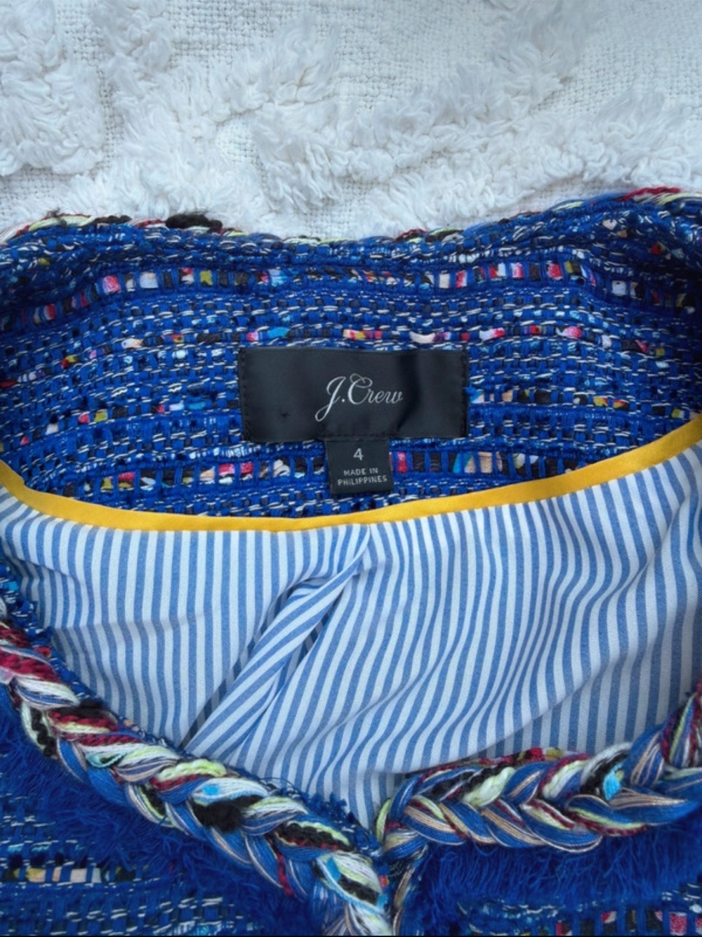 J. Crew Blue Tweed Multicolor thread Collarless Blazer Jacket - Picture 2 of 8